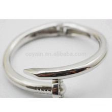 Unisex Stainless Steel Jewelry Silver Screw Nail Bangle Bracelet With Crystals